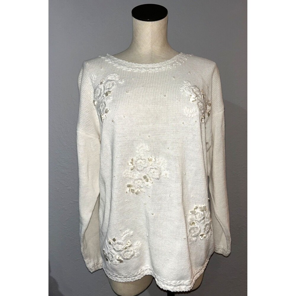 Dana Scott Women’s Vintage Embellished Embroidered Sweater size L Romantic Boho